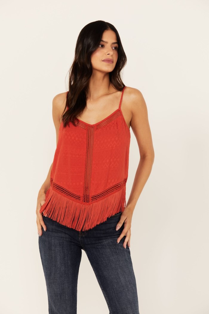 Idyllwind Women's Briarwick Jacquard Print Fringe And Lace Tank Top | Dark Orange