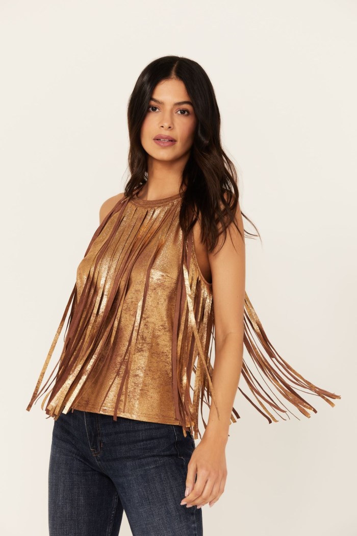 Idyllwind Women's Prescott Foiled Faux Suede Fringe Tank | Brown
