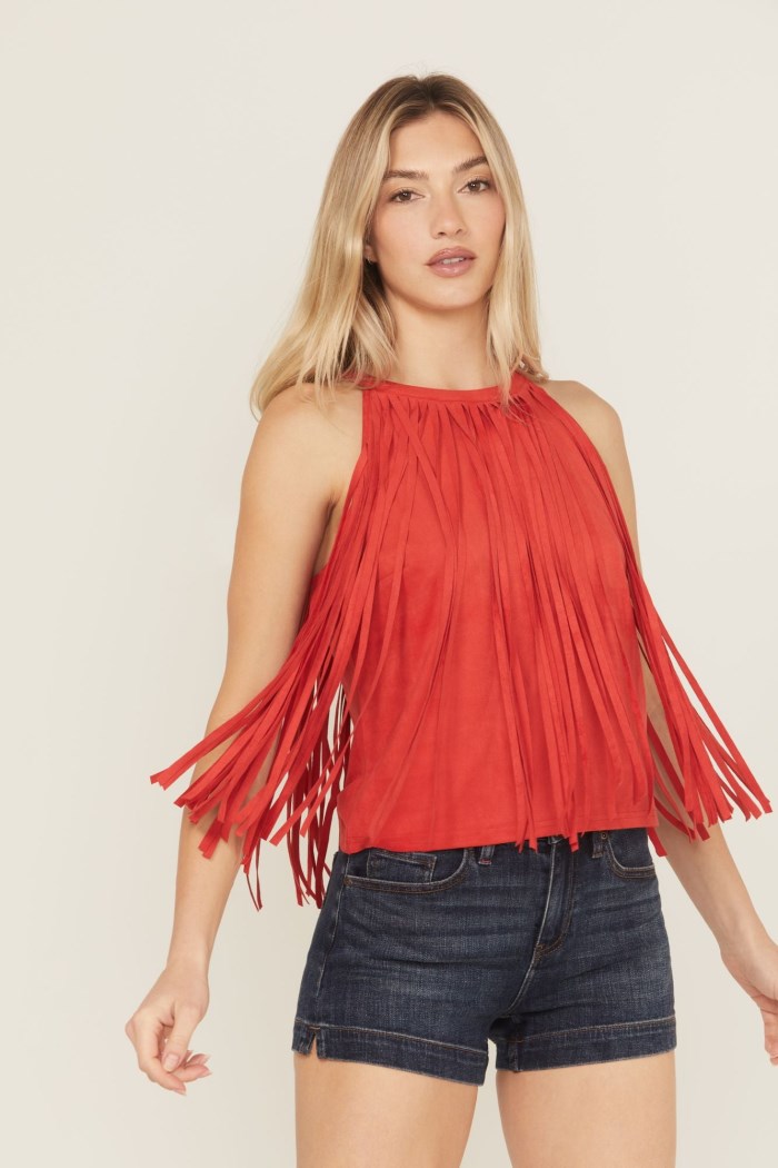 Idyllwind Women's Madie Faux Suede Fringe Tank | Coral