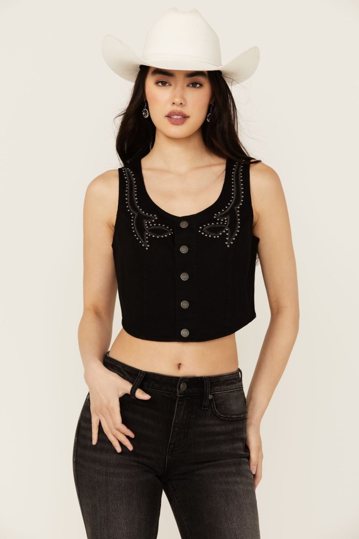 Idyllwind Women's Burbank Embroidered and Studded Super Stretch Bustier | Black