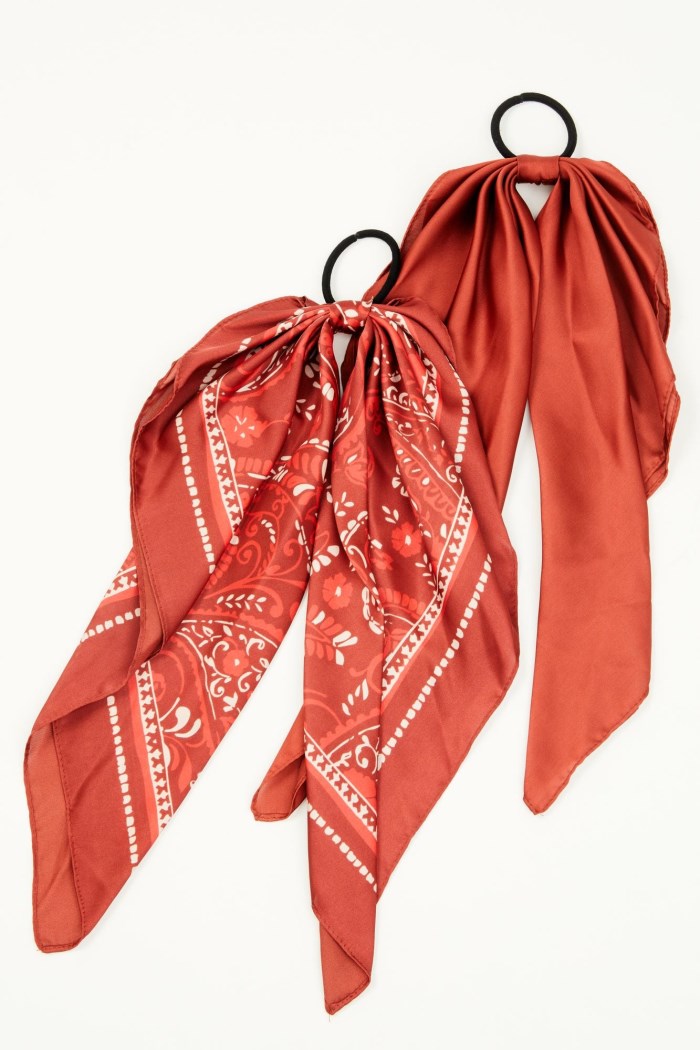Idyllwind Women's Peyton Bandana Print Hair Tie Set - 2 Piece | Dark Red
