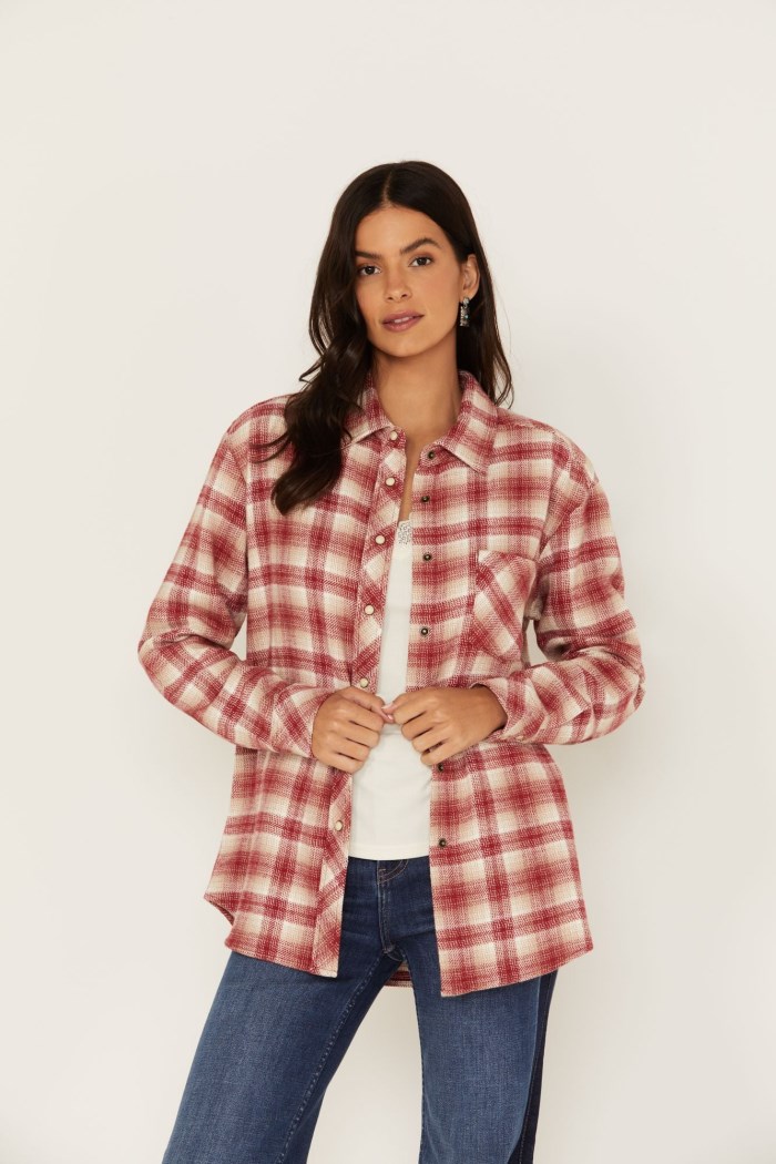 Idyllwind Women's Plaid Print Roby Flannel Top | Brandy Brown