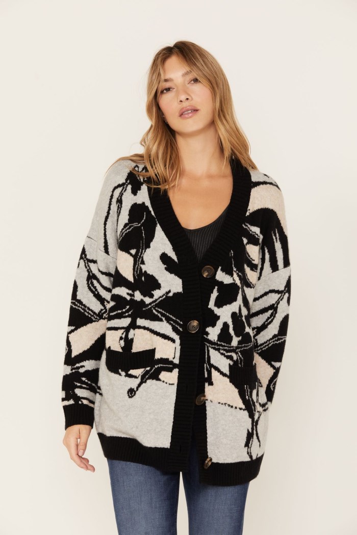 Idyllwind Women's Alice Floral Abstract Cardigan Sweater | Grey