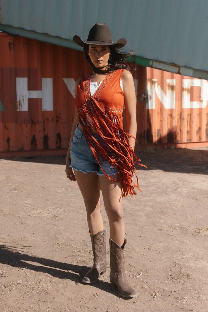 Idyllwind Women's Walnut Studded Faux Suede Fringe Vest | Chilli