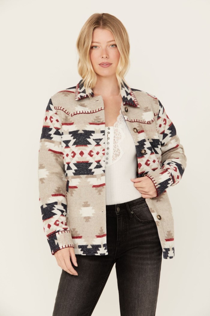Idyllwind Women's Esterbrook Southwestern Print Blanket Shacket | Steel Blue