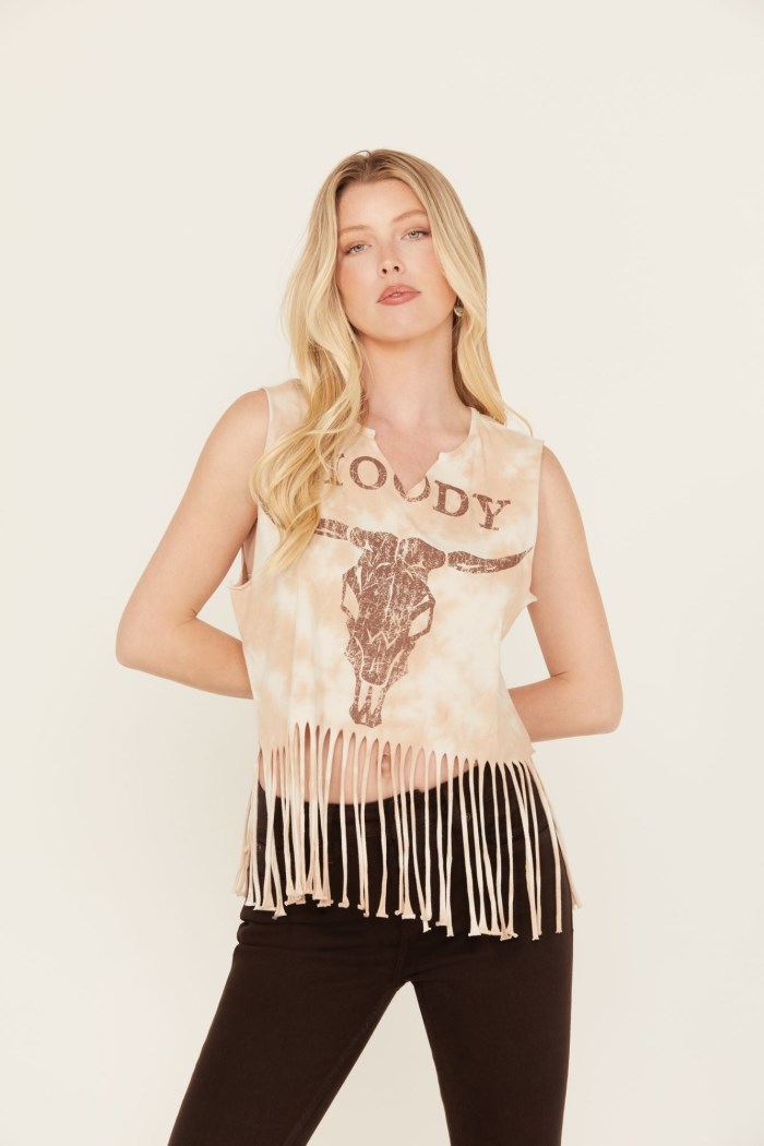 Idyllwind Women's Moody Steer Head Fringe Tank | Tan