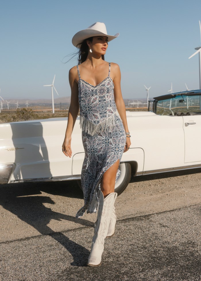 Idyllwind Women's Garrison Printed Studded Fringe Tank | Ivory