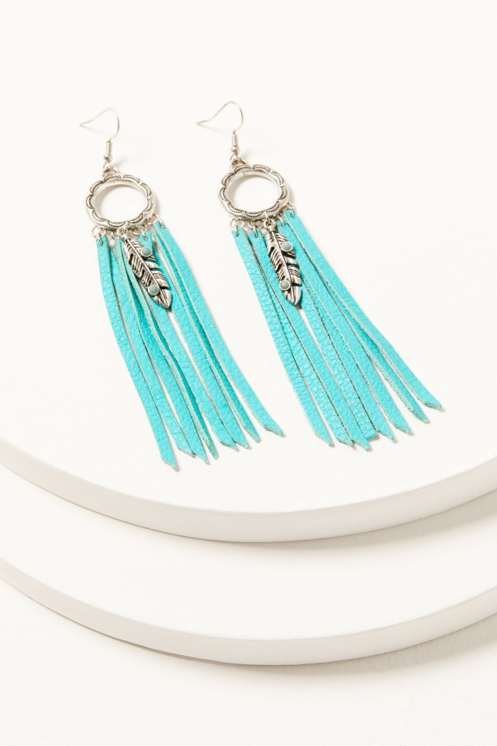 Idyllwind Women's Andora Leather Fringe Earrings | Turquoise