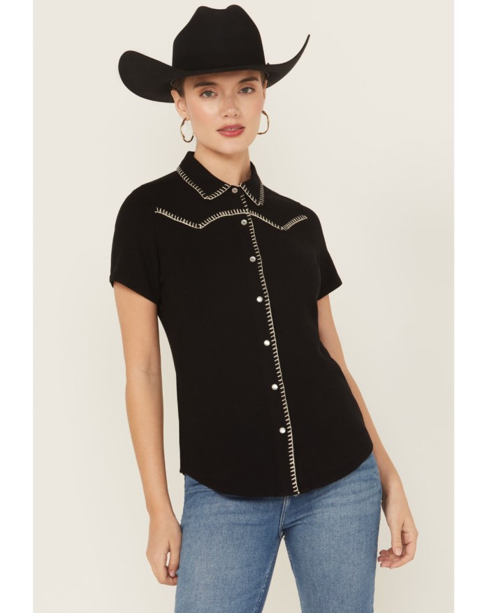 Idyllwind Women's Black Featherlight Short Sleeve Snap Stretch Shirt | Black