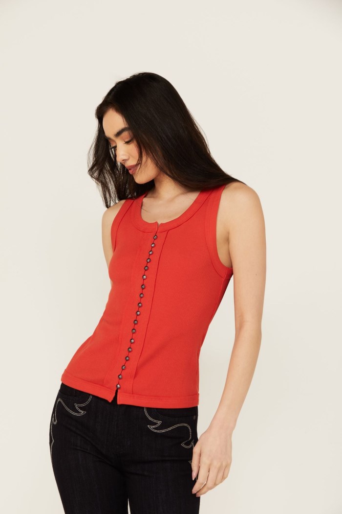 Idyllwind Women's Edna Button Front Ribbed Tank | Dark Orange