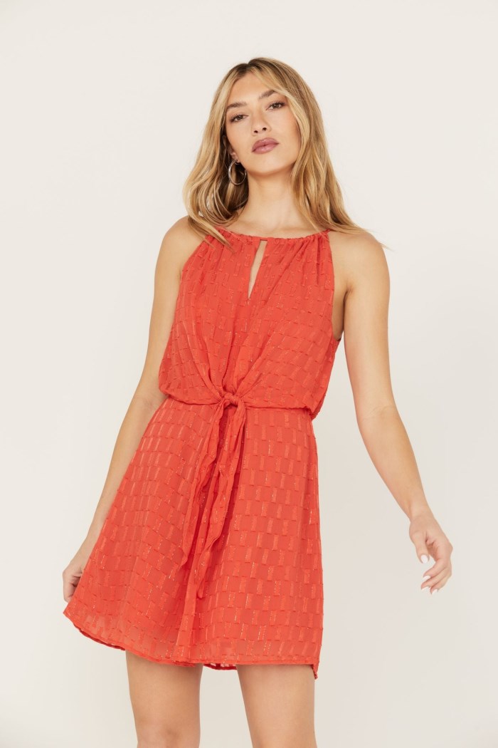 Idyllwind Women's Gladiolus Metallic Slip Tie Front Dress | Caramel