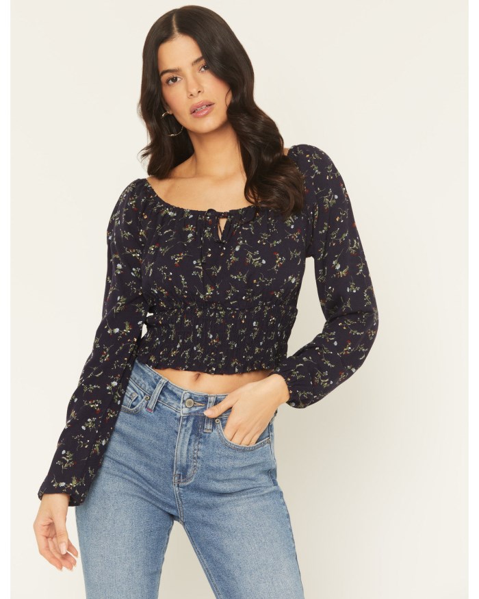 Idyllwind Women's Turner Ditsy Floral Print Long Sleeve Top | Indigo