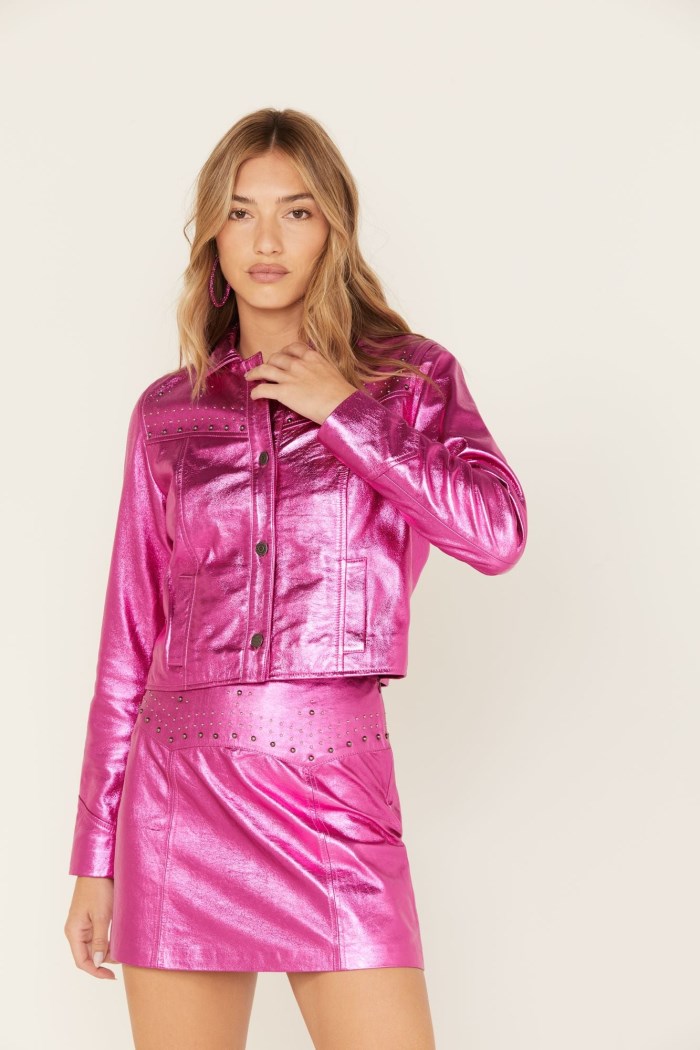 Idyllwind Women's Show Stopper Studded Metallic Leather Jacket | Fuchsia