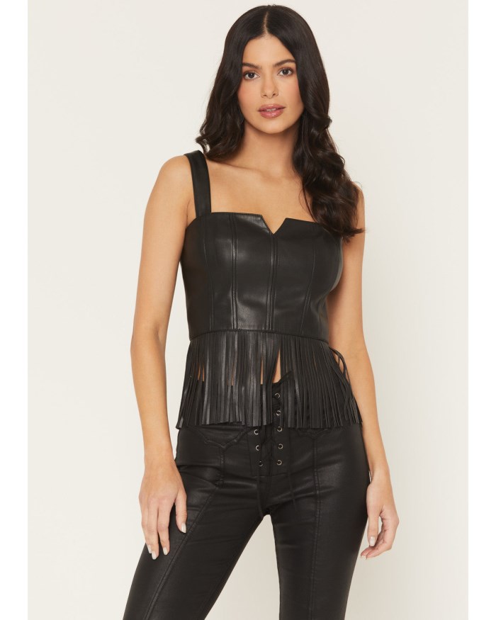Idyllwind Women's Roycroft Faux Leather Fringe Bustier | Black