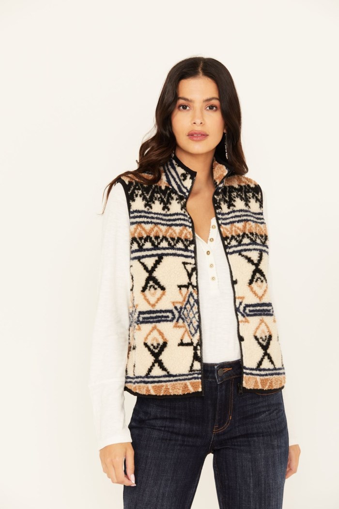 Idyllwind Women's Kipling Southwestern Print Sherpa Vest | Sand