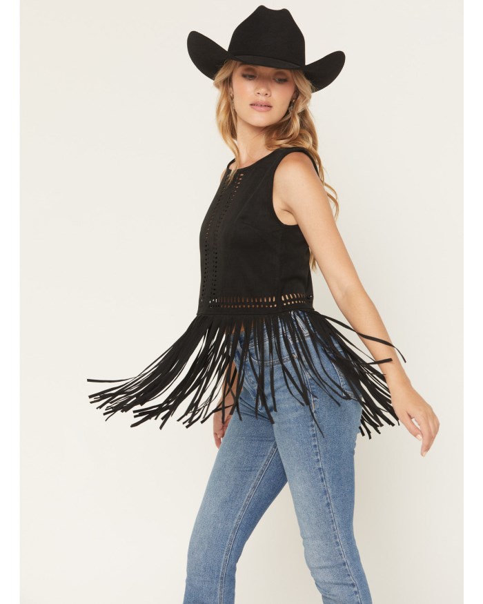 Idyllwind Women's Whitsett Faux Suede Fringe Sleeveless Tank top | Black