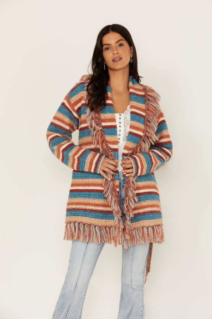 Idyllwind Women's Abilene Striped Fringe Cardigan Sweater | Blue