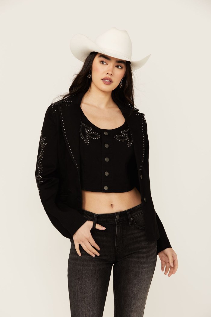 Idyllwind Women's Burbank Embroidered and Studded Super Stretch Blazer | Black