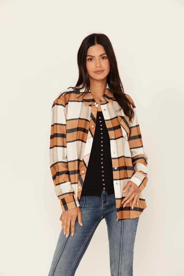 Idyllwind Women's Caroline Featherlight Plaid Print Pearl Snap Shirt | Medium Brown