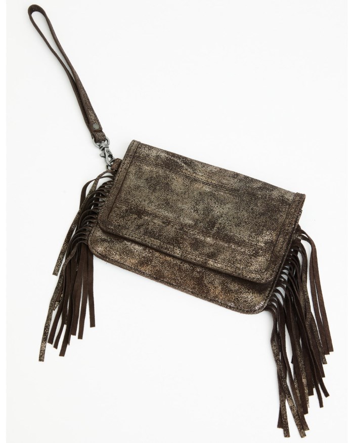 Idyllwind Women's Briley Oversized Metallic Fringe Clutch | Chocolate