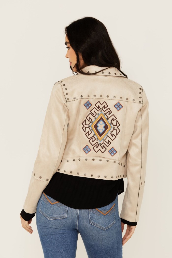 Idyllwind Women's Yorkshire Studded And Embroidered Moto Jacket | Nude