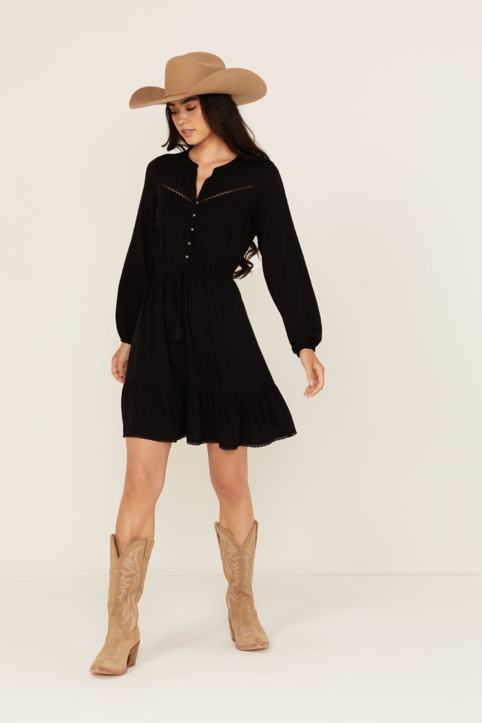 Idyllwind Women's Fitzpatrick Solid Long Sleeve Mini Dress | Black