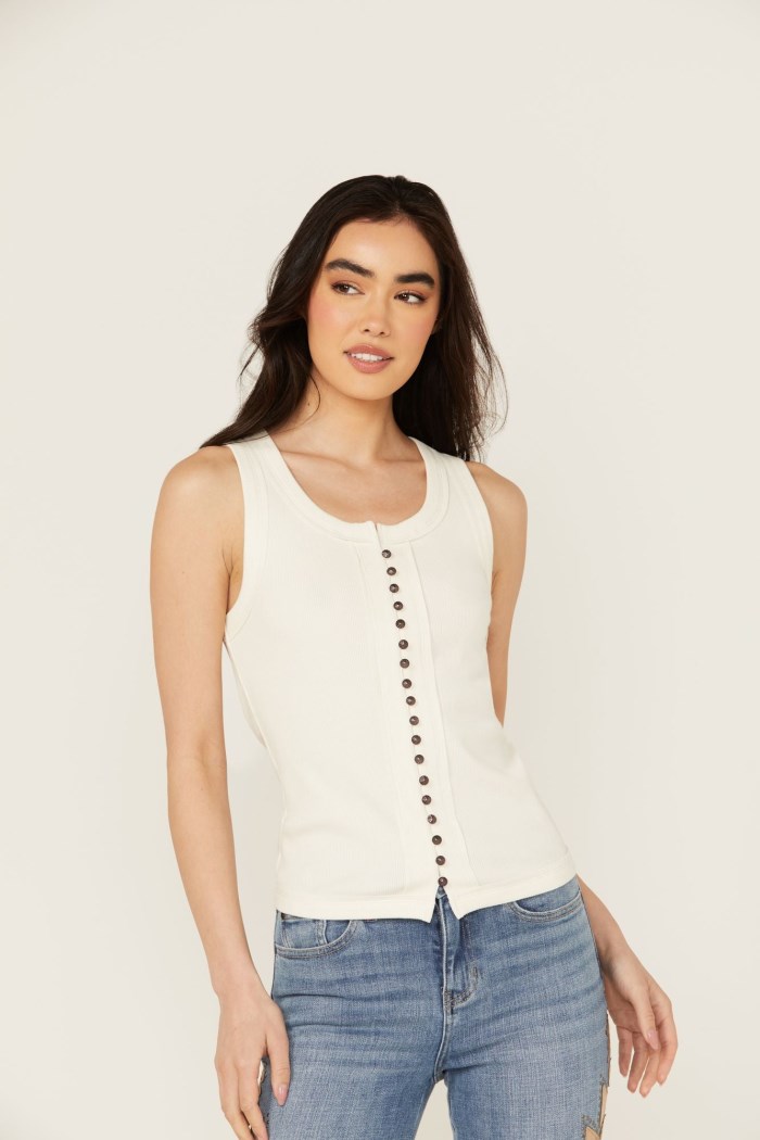 Idyllwind Women's Edna Button Front Ribbed Tank | Ivory