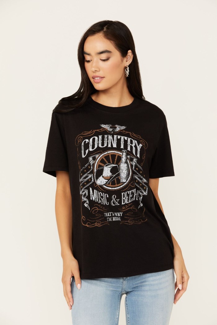 Idyllwind Women's Helen Country Music and Beer Short Sleeve Graphic Tee | Black